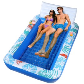 Inflatable Tanning Pool Floats for 2 Adults - 87" x 59" Extra Large Blow Up Pool Lounger Sun Tanning Bed for Backyard Family Fun Summer Gifts
