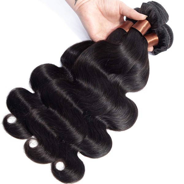 BLACKMOON HAIR Brazilian Virgin Human Hair Wave 3 Bundles Virgin Brazilian Hair Wave Natural Black Color (20 22 24)