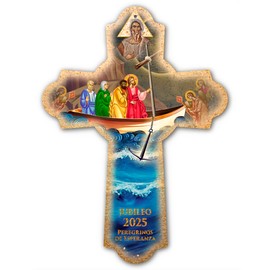 Fratelli Bonella | Vintage Wooden Wall Crucifix with the Jubilee Spanish Text Version | Made in Italy