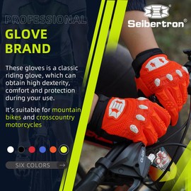 Seibertron Seibertron Unisex MX ATV MTB Racing Gloves - Full Finger Touchscreen Glove for Bicycle Cycling Mountain Biking Motorcycle and Motocross Fluo Orange XL