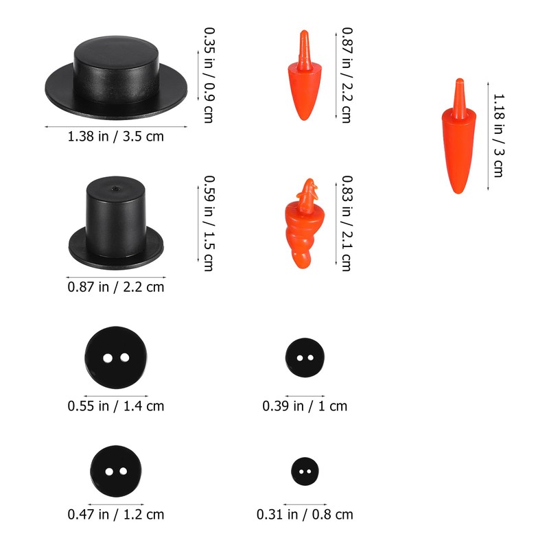 NIYANGLE Christmas Snowman Kit, Mini Black Hats Nose & Buttons