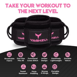 YAGHZU Ankle Straps for Cable Machines Women - Adjustable Gym Ankle Strap for Cable Machine, Neoprene Padded Cable Straps, Durable Leg Strap with Cable Cuff, Glute Kickback Ankle Strap with D Rings