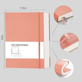 RETTACY College Ruled Notebook - 320 Numbered Pages Large B5 Lined Journal Notebook, 100gsm Thick Lined Paper, Faux Leather Softcover, for Women Men Work School, 19 x 25 cm - Pink