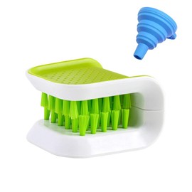YQBOOM Limpiador de cuchillos y tenedores, cepillo de limpieza de doble cara, esponja multifuncional, 1 unidad, con embudo de silicona