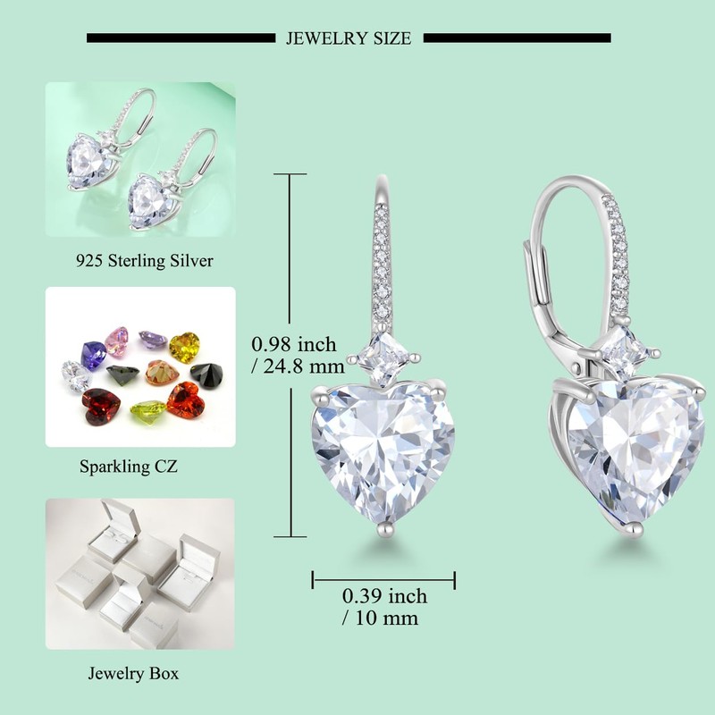 Starchenie Birthstone Earrings for Women 925 Sterling Silver Lover Heart