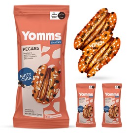 Yomms Nutty Chia Glazed Whole Pecan Halves, 3.9 oz (3 Pack), Gluten-Free & Non-GMO Healthy Dessert Snacks – Low Sugar Chia Seed & Crunchy Candied Nut Pouches – Roasted Snacking Pecans – 1.3oz Individual Bags