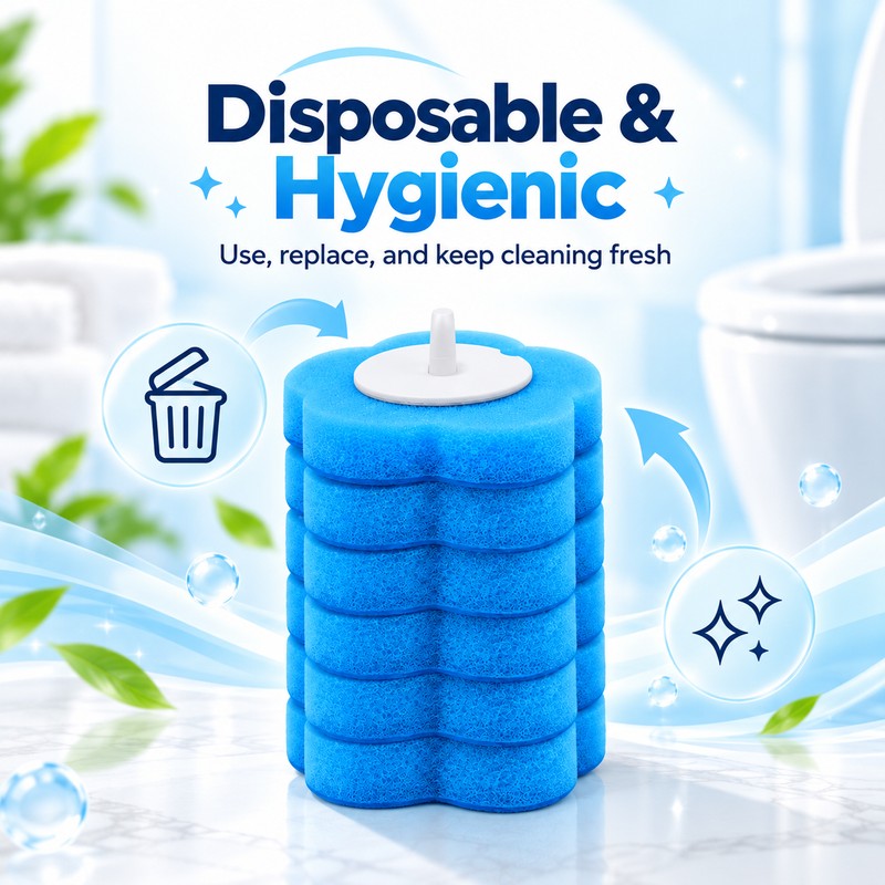 Disposable Toilet Brush Replacement Heads for Bathroom Cleaning – Foam