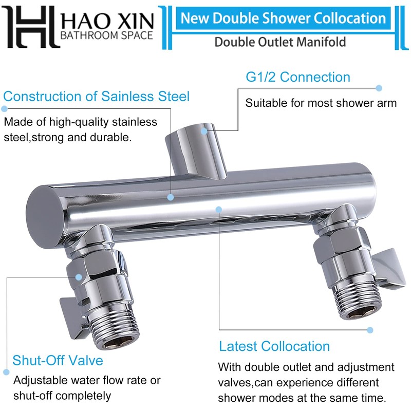 HAOXIN Double Outlet Shower Manifold with Shut Off Valve,Suitable for