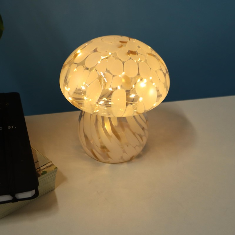 Small Glass Mushroom Table Lamp Night Light Bedside Desk Lamp