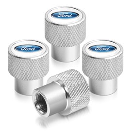 iPick Image for Ford Logo in White on Silver Chrome Aluminum Tire Valve Stem Caps