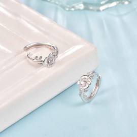PRAYMOS 925 Sterling Silver Birthstone Flower Earrings Birthstone Hoop Earrings for Women Jewellery Gifts, Silver