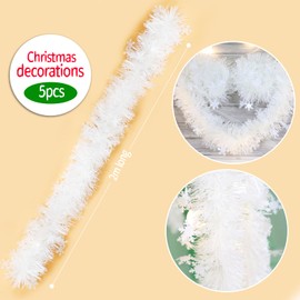 Bluelves Christmas Garlands White, 5 Pieces Tinsel Garland Snowflakes, 2 m Tinsel Christmas Tree, Tinsel Garland Christmas, Christmas Decoration Tinsel for Christmas Tree, Christmas Party Decoration