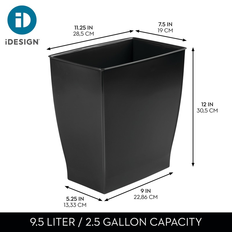 iDesign Small Plastic Bathroom Trash Can, Slim Rectangle Garbage Bin