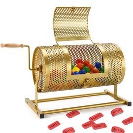 AugFir Raffle Drum, Heavy Duty Raffle Ticket Spinner Cage with Wooden Silent Design Turning Handle, Thickened Raffle Ticket Box for Lottery Games, Bingo, Raffle Balls