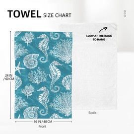 Wovoto Teal Green Kitchen Towels Decorative Set Set of 2 Absorbent Dish Towels for Kitchen Bathroom Farmhouse Home Decor (Seahorse Corals, 16x24 Inch)