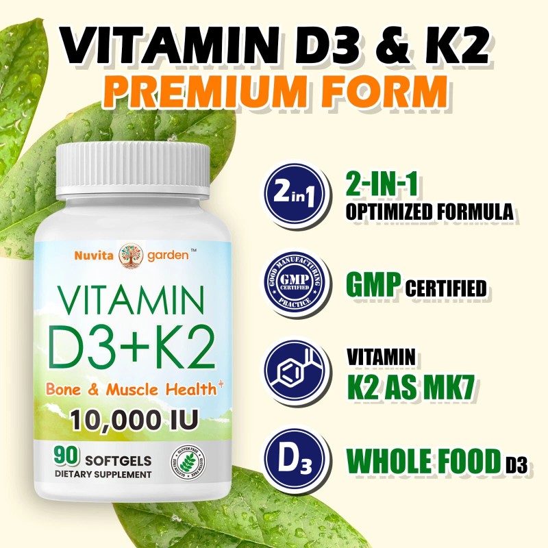 (2 PACK) Vitamin D3 K2 10000iu 3 Month Supply for