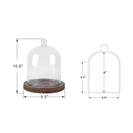 Generic Large Handmade Sturdy Glass Cloche With Brown Beaded Wooden BaseIn Farmhouse Style, For Terrarium, Trinkets, Cakes, Figurines. (1, 7.48""x10.6"" WOODEN BASE), clear