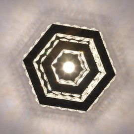 CXGLEAMING Modern Crystal Chandelier LED Flush Mount Ceiling Light Hexagonal Pendant Lamp Fixture 3 Color Changing Ceiling Light for Bedroom Hallway Bar Living Room Bathroom