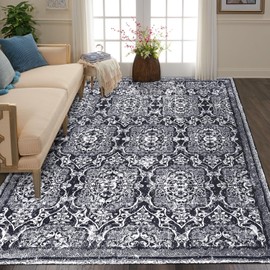 Vaukki Living Room Rug, Vintage Shaggy Soft Laundry Rug, Non Slip Kitchen Area Mat, Washable Farmhouse Bedroom Area Carpet for Bathroom, Kitchen and Kidsroom (4'x6', Colorful)