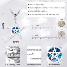Eusense 925 Sterling Silver Pentagram Necklace Triple Moon Goddess Necklace Hecate Pendant Sun and Moon Pendant Jewellery Gifts Spiritual Amulet Wiccan Pagan Talisman for Men Women, Sterling Silver,