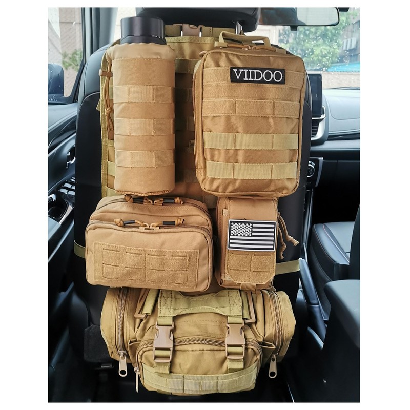 Molle Seat Back Organizer with 5 Pouches, Tactical Seat Covers,