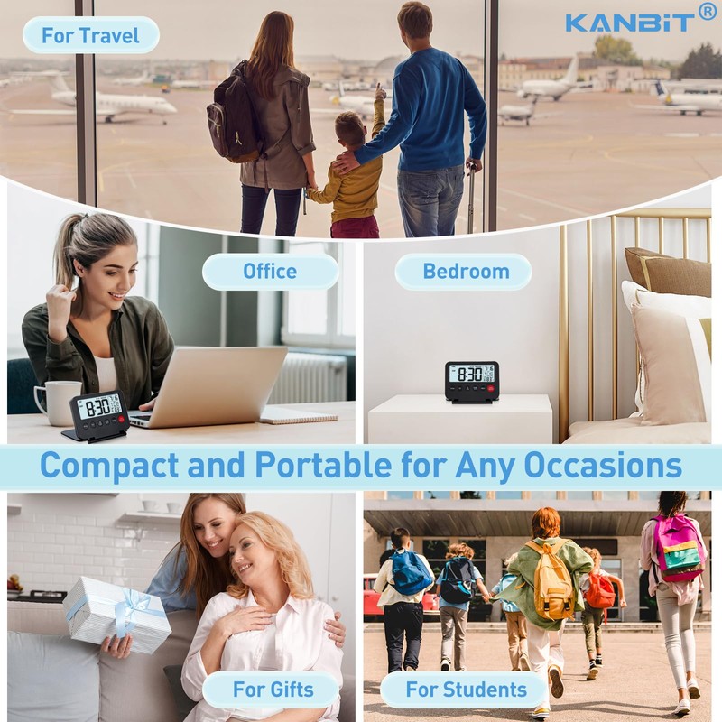 KANBIT Small Digital Travel Alarm Clock, Large LCD Display Front