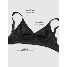 Wingslove Women's Minimiser Bra without Underwire, Large Breasts, Non-Wired Relief, Wide Straps, Full Figure Comfort, deep black, 85F