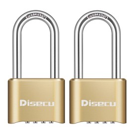 Disecu Heavy Duty 4 Digit Combination Lock 2.5 Inch Long Shackle Outdoor Waterproof Padlock for School Gym Locker, Fence, Gate, Case, Hasp Storage (Brass, 2 Pack)