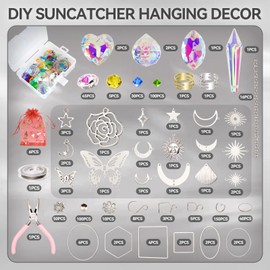 600pcs+ DIY Suncatcher Making Kits Crystal Sun Catcher Hanging Decor Arts and Crafts Supplies Set with Crystals Beads, Pendants, Charms, Hooks, Chains for Indoor Outdoor Home Wedding Garden Decor