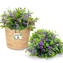 Satefello Artificial Plants Outdoors, Indoor Fake Plants with Flowers for Outside,Spring Faux Plants Window Box Planters Garden Patio Front Porch Home Office Decor(Purple, 6pcs)