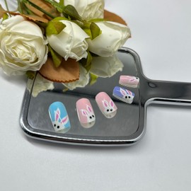 NSSHEL Square Easter Fake Nails Medium Press on Nails Gloss Acrylic Cute Bunny Full Cover False Nails Colorful Acrylic Nails Easter Press on Nails Medium Length Easter False Nails with Designs