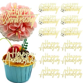 Decoración para cupcakes de feliz aniversario, acrílico espejo dorado, 12 piezas, decoración de boda