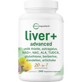 Herbal Liver Support Capsules – 20-in-1 Nutrient & Plant Extract Formula with Milk Thistle, Turmeric, NAC, Glutathione – 240 Veggie Capsules, Gluten-Free, Non-GMO