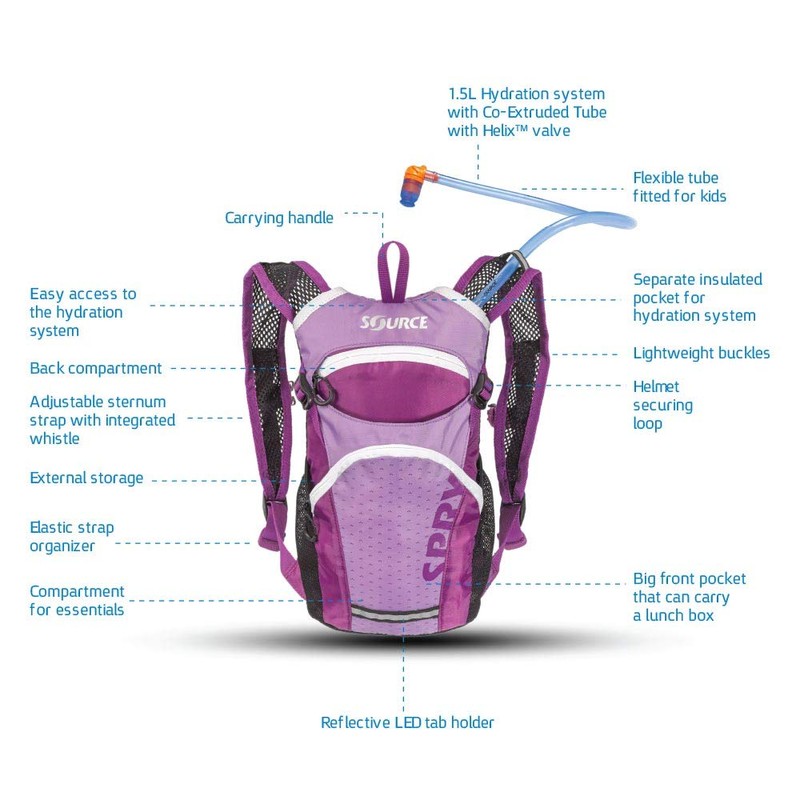 Source Spry Kids Hydration Pack 1.5 Litres Purple