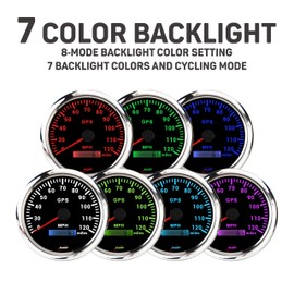 RACETECH 110mm (4-3/8") 7-Color LED GPS Speedometer – 120 MPH, Odometer – Waterproof Black Dial Stainless Steel Rim – 12V/24V for Automotive Motorcycle Marine