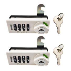 Puyueo Combination Cabinet Lock,Puyueo 4 Digit Combination Lock for Locker,Mechanical Code Lock for Toolbox,Resettable Password Lock with Keys (Horizontal, White), MCL92
