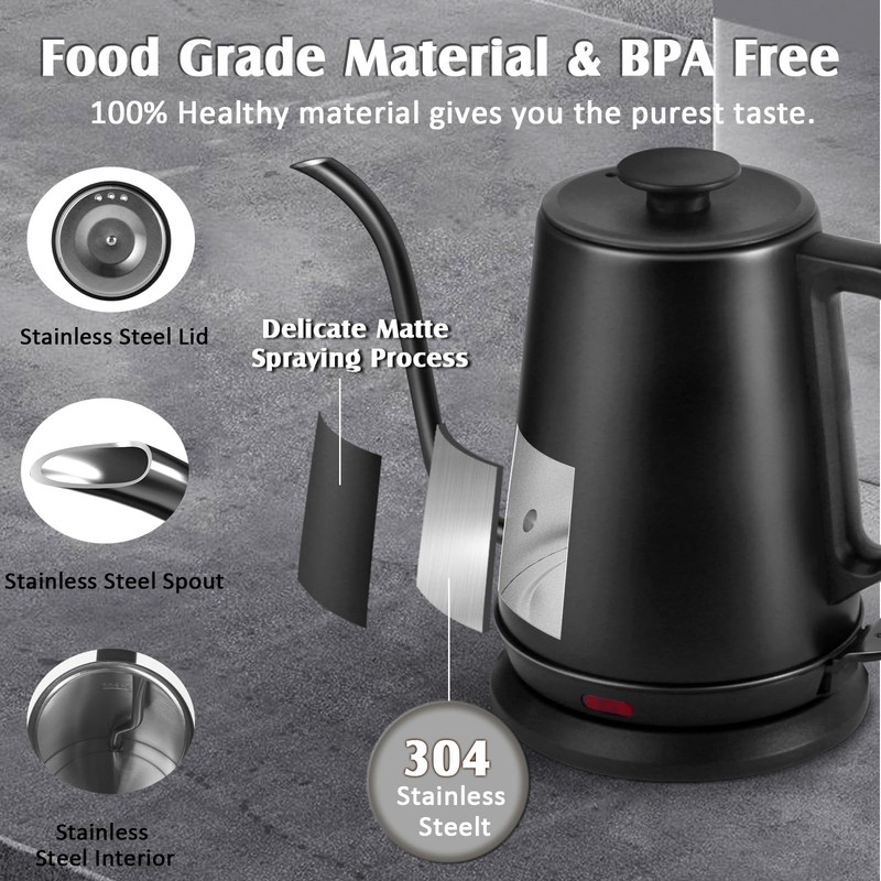 1L Electric Gooseneck Kettle, Tea Kettle for Boiling Water, Gooseneck