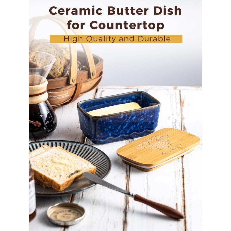YHOJOY Ceramic Butter Dish with Lid, Covered Butter Dish for