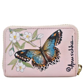 Anuschka Women’s Hand-Painted Genuine Leather Accordion Style Credit and Business Card Holder - Butterfly Melody