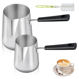Elesunory Set of 2 Milk Warmer Pot, 11.83 oz/30.43 oz Turkish Coffee Pot, Stainless Steel Butter Warmer with Pouring Spout, Butter Warmer Pot for Making Coffee, Butter, Milk and Chocolate