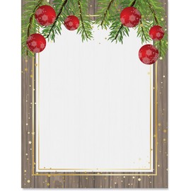 PaperDirect Holiday Rustic Pine Boughs and Red Snowflake Ornaments Papers, Christmas Stationery with Pine Garland, Ornaments and Gold Confetti, 8.5 x 11, Acid-Free, Ideal for Letters, Cards, 25 Sheet