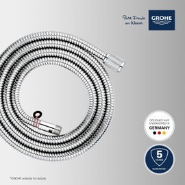 GROHE Metal Hose for Bath Rim – Replacement Bath Hose 2 m (Installation Under Tiled Surround and Shower Sets, Connection G 1/2'' x 3/8''), Chrome, 22116000