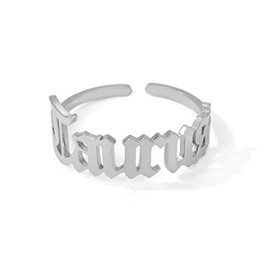 Retro Old English Silver Star Sign Ring - Taurus (20th April - 20th May) - Zodiac Constellation Horoscope Celestial Astrology Jewellery - Women Men Gift