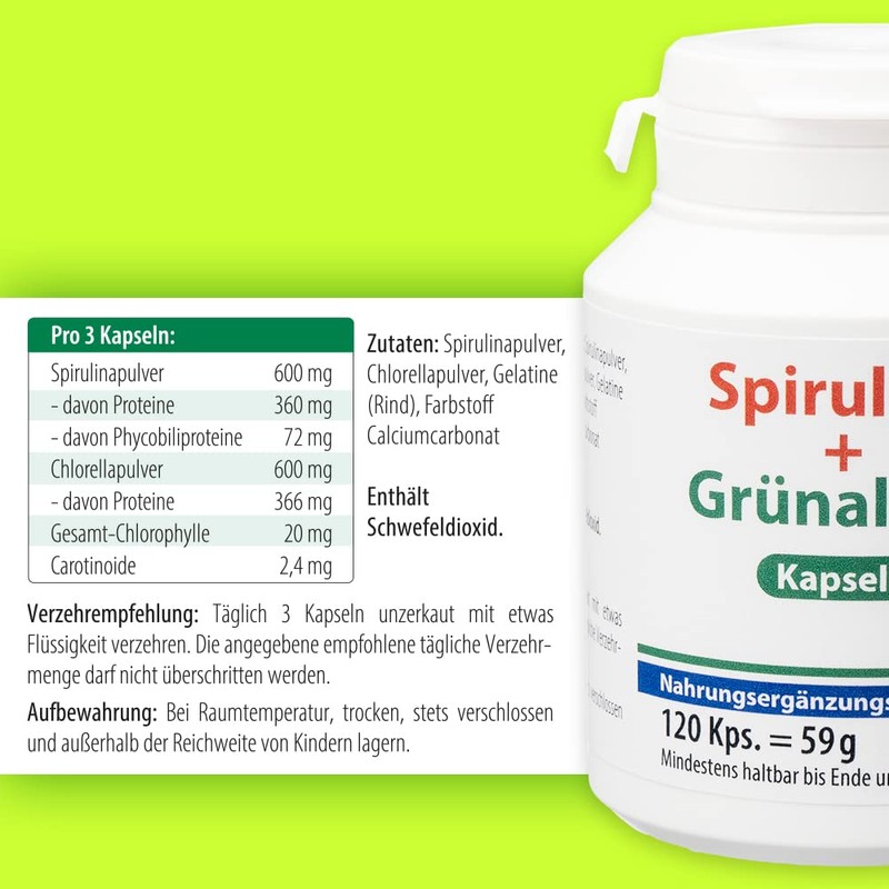 Pharma-Peter Spirulina + Green Algae Chlorella Capsules, 120 Capsules