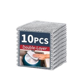 10/20-Pack Premium Stainless Steel Dish Scrubbers – Heavy Duty Non-Scratch Cleaning Pads for Pots, Pans & Sinks | Reusable, Rust-Proof & Dishwasher Safe (Silver) wire dishcloth double-layer dishwashing rag  estropajos  para  lavar  trastes dish  washing:_10-Pack