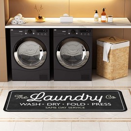 Laundry Room Long Mat Area Rug Non-Slip Floor Mat Waterproof Farmhouse Carpet for Kitchen 40" x 20"(Black-3)