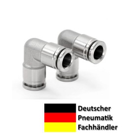 Stainless Steel IQS Pneumatic Connector Hose Connector Compressed Air Connector 90° Angle 4-16 mm VA Steel 1.4301 (304) up to 40 Bar 120 °C (Diameter 6 mm)