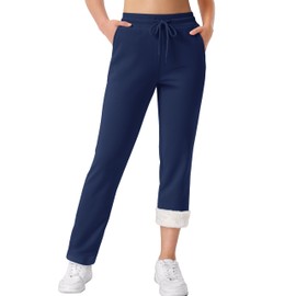 TACVASEN Women's Fleece Lined Pants Winter Sherpa Sweatpants Thermal Warm with Pockets Straight Leg Casual Snow Navy XS