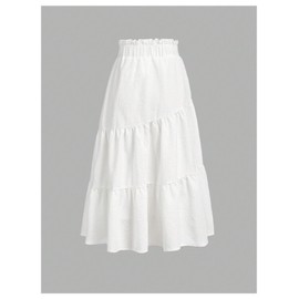 RoseSeek Girl’s Tiered Layered Ruffle Skirts Frill High Elastic Waist A Line Flowy Long Maxi Skirts White 10Y