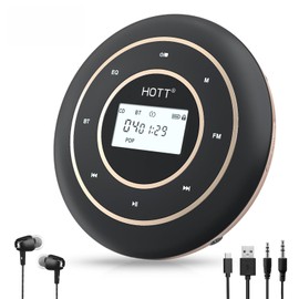 HOTT C105 Portable CD Player, Rechargeable Battery,Bluetooth/FM Transmit/AUX-in, Anti-Shock, Backlight Vision Display, 5 EQ Modes for Car & Home Use